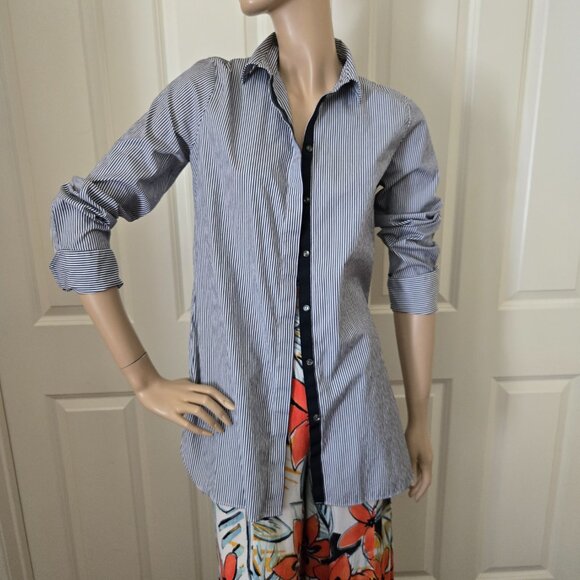 J.Crew Button-up Cotton Blend French Cuffed Striped Poplin Shirt SZ 4/S - Picture 1 of 9